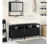 WRJENFSC Lot de 3 armoires de salle de bain - Noir - 80 x 30 x 60 cm - Support en bois avec armoire à miroir et meuble sous-lavabo - Design moderne pour petites salles de bains, toilettes d'invités et