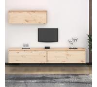 WRJENFSC Lot de 3 armoires TV en pin massif non traité - 100 x 30 x 35 cm - Design classique robuste et stable pour le salon