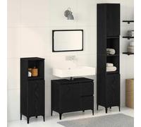 WRJENFSC Lot de 3 meubles de salle de bain à suspendre, aspect chêne noir, 30 x 30 x 180 cm, avec pieds en métal, montage mural moderne, pour petites salles de bains, toilettes d'invités et couloir
