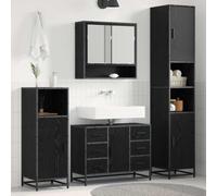 WRJENFSC Lot de 4 armoires de salle de bain en bois de chêne noir - 35 x 37,5 x 188,5 cm - Design moderne avec miroir - Meuble bas pour petites salles de bain et WC d'invités