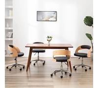 WRJENFSC Lot de 4 chaises Salle à Manger pivotantes en Bois courbé Noir Similicuir 48x53x74 cm siège réglable 41-49 cm avec roulettes pour Cuisine et Salon