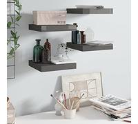 WRJENFSC Lot de 4 étagères flottantes en métal MDF - Gris brillant - 23 x 23,5 x 3,8 cm - Système de montage invisible - Étagère murale pour livres, décoration, salon, cuisine, salle de bain
