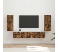 WRJENFSC Lot de 4 étagères murales pour TV en bois - Chêne fumé - 78,5 x 31 x 29,5 cm - Meuble bas moderne avec portes pivotantes - Grande surface de rangement pour salon, bureau, chambre à coucher
