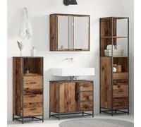 WRJENFSC Lot de 4 pièces de salle de bain en bois recy vec armoire à miroir et commode suspendue 65 x 33 x 60 cm - Matériau dérivé du bois - Design moderne - Robuste et durable - Pour petites