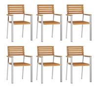WRJENFSC Lot de 6 chaises de jardin en bois d'acacia - 56 x 54,5 x 87 cm - Naturel huilé - Chaises de jardin modernes avec dossier ergonomique - Meubles de terrasse robustes pour balcon, terrasse et