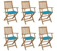 WRJENFSC Lot de 6 Chaises Pliables en Acacia Massif avec Coussins 54x57x91 cm, Chaise de Jardin Extérieur Pliable Royal Bleu, Robuste et Confortable pour Terrasse Balcon Camping