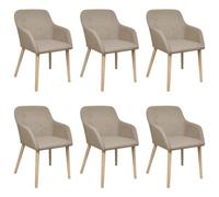 WRJENFSC Lot de 6 Chaises Salle à Manger Beige Tissu Polyester 100% Accoudoirs Ergonomiques Pieds Chêne Massif 52 x 57 x 76,5 cm Confort & Luminosité pour Cuisine Salon Chambre