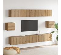 WRJENFSC Lot de 6 meubles TV bas en chêne artisanal marron avec étagères et armoires pour salon