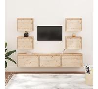 WRJENFSC Lot de 7 armoires TV, en pin massif non traité, pour salon, avec 3 x 60 x 30 x 35 cm et 4 x 45 x 30 x 35 cm, meuble TV, robuste et durable