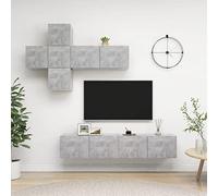 WRJENFSC Lot de 7 meubles télé suspendus en bois gris béton - 4 x 30,5 x 30 x 30 cm, 3 x 80 x 30 x 30 cm - Design moderne - Espace de rangement pour salon, écran plat, buffet