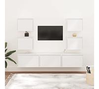 WRJENFSC Lot de 7 meubles TV à suspendre en pin massif blanc pour salon avec 3 x 60 cm et 4 x 45 cm, design moderne, robuste et durable