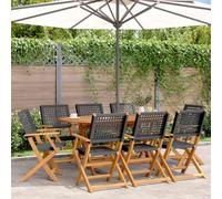 WRJENFSC Lot de 8 chaises de Jardin Pliantes en Bois Acacia huilé et Poly rotin Noir 54 x 57 x 91 cm Robustes et légères pour Balcon terrasse Patio Camping