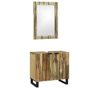 WRJENFSC Meuble de salle de bain 2 pièces - 62 x 33 x 58 cm - En matériau dérivé du bois - Avec miroir plat - 50 x 70 cm - Design moderne - Marron - Robuste et durable - Pour petites et grandes salles