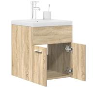 WRJENFSC Meuble de salle de bain avec lavabo en chêne Sonoma - 41 x 38,5 x 46 cm - Montage mural - Évier en céramique - Bonde pour petites salles de bains et toilettes d'invités