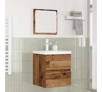 WRJENFSC Meuble de salle de bain - Bois vieilli - Blanc - 42 x 39 x 45 cm - Meuble sous-vasque mural avec miroir plat - Design moderne et peu encombrant - Pour petite salle de bain, invités, WC