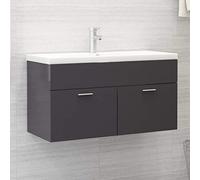 WRJENFSC Meuble de salle de bain moderne pour petites salles de bains et toilettes d'invités - Gris brillant - 90 x 38,5 x 46 cm - Avec lavabo en céramique - Bonde à bouton poussoir