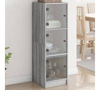 WRJENFSC Meuble haut avec portes en verre gris Sonoma 35 x 37 x 109 cm - Vitrine sur pied en bois et verre - Buffet moderne pour salon, couloir, salle à manger - Rangement peu encombrant