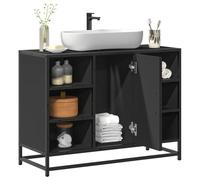 WRJENFSC Meuble lavabo Salle de Bain Noir 80 x 33 x 60 cm en Bois d ingénierie et métal, Design rétro Industriel, Rangement intégré, prêt pour Vasque, pour Salle de Bain et WC