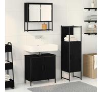WRJENFSC Meuble Salle de Bain 3 pcs 178 cm Noir Bois ingénierie, avec Miroir, Portes affleurantes, Rangement Compact