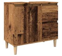 WRJENFSC Meuble sous lavabo aspect bois vieilli, 65 x 33 x 60 cm, armoire de salle de bain avec 2 tiroirs et porte, armoire en bois avec pieds en eucalyptus, meuble bas flexible pour l'ordre