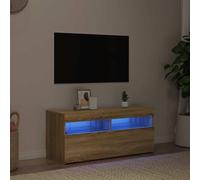 WRJENFSC Meuble TV avec éclairage LED RVB - Chêne Sonoma - 90 x 35 x 40 cm - Meuble TV moderne avec espace de rangement et éclairage d'ambiance pour votre salon