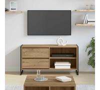 WRJENFSC Meuble TV bas - 100 x 36 x 49,5 cm - En chêne - Avec tiroir - Aspect industriel moderne - Structure robuste pour salon, chambre à coucher, couloir