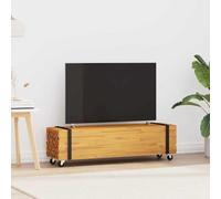 WRJENFSC Meuble TV bas - 110 x 30 x 30 cm - En bois de teck massif marron - Avec roues à roulement doux - Design moderne - Robuste et durable - Pour salon, couloir, télévision