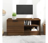 WRJENFSC Meuble TV bas - Aspect chêne - Marron - 80 x 35 x 36,5 cm - En matériau dérivé du bois avec tiroir et compartiments pour salon