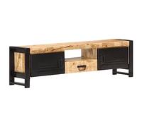 WRJENFSC Meuble TV bas en bois de manguier brut et fer 140 x 30 x 40 cm Style industriel avec tiroir et étagère pour salon, chambre à coucher