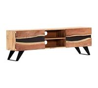 WRJENFSC Meuble TV bas en bois massif d'acacia rustique fabriqué à la main - 140 x 30 x 45 cm - Avec 2 portes et étagères - Pour salon, TV, buffet
