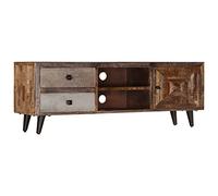 WRJENFSC Meuble TV bas en bois massif de mangue avec tiroirs, compartiments, design rustique, fabriqué à la main, 118 x 30 x 40 cm, pour salon, TV, buffet