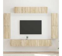 WRJENFSC Meuble TV bas en chêne Sonoma - 98 x 31 x 29,5 cm - Avec gestion des câbles - Design moderne - Panneau de particules robuste - Peu encombrant - Pour salon, chambre à coucher, bureau