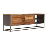 WRJENFSC Meuble TV bas en teck recyclé avec structure en acier 120 x 30 x 40 cm Design rustique avec compartiment et étagères pour salon