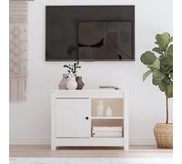 WRJENFSC Meuble TV blanc 70 × 36,5 × 52 cm en bois de pin, meuble bas 2 portes, buffet salon/chambre à coucher, commode TV jusqu'à 65"