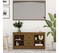 WRJENFSC Meuble TV en pin massif marron miel 103 x 36,5 x 52 cm avec tiroirs et compartiments - Meuble TV stable pour salon