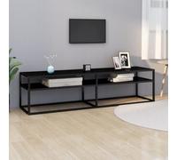 WRJENFSC Meuble TV moderne, noir, en verre trempé et acier revêtu par pulvérisation, 160 x 40 x 40,5 cm, avec espace de rangement pour salon TV jusqu'à 75 kg
