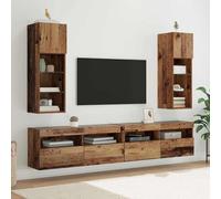 WRJENFSC Meuble TV mural en bois recyclé - 30,5 x 30 x 90 cm - Moderne - Avec LED USB - Petit buffet pour salon, bureau et couloir