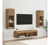 WRJENFSC Meuble TV mural en chêne artisanal, 30 x 28,5 x 30 cm, matériau en bois, avec éclairage LED et ports USB, meuble bas moderne pour salon TV
