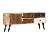 WRJENFSC Meuble TV rétro en bois massif de mangue avec tiroirs et porte - 115 x 30 x 47 cm - Buffet bas pour salon, salon