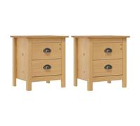 WRJENFSC Paire Tables de Chevet Hill 46x35x49,5 cm Marron Miel en pin Massif avec 2 tiroirs coulissants, Design Moderne Robuste pour Chambre Salon Bureau