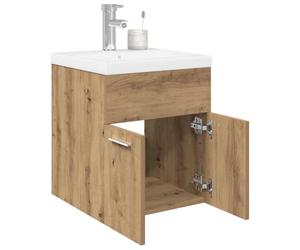 WRJENFSC Petit meuble sous-vasque, en chêne 41 x 38,5 x 46 cm, avec bac en céramique, ensemble d'armoire de salle de bain, en bois dérivé, robinet et bonde pop-up pour petite salle de bain