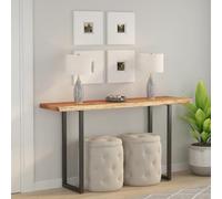 WRJENFSC Plateau de table 120 x 40 x 3,8 cm en bois d'acacia massif avec bord naturel, plan de travail de cuisine et plateau de bureau, en bois robuste pour table de bar, bistrot d'extérieur et bureau