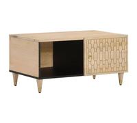WRJENFSC Table basse en bois massif mangue 80 x 50 x 40 cm avec espace de rangement porte design sculpté à la main pour salon