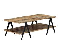 WRJENFSC Table basse rustique en bois massif avec 2 étagères 115 x 60 x 40 cm - Design vintage - Meuble stable pour salon et salon