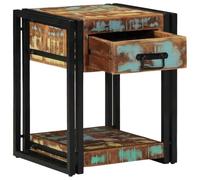 WRJENFSC Table Chevet 40 cm Bois récup, 1 tiroir + 1 étagère, métal, Rangement Chambre Salon Bureau