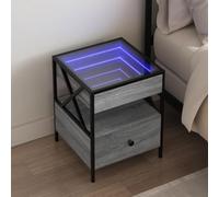 WRJENFSC Table de chevet avec LED Infinity - Gris Sonoma - 40 x 40 x 51 cm - Boîtier en bois et structure en métal - Éclairage RVB et port USB - Meuble moderne pour chambre à coucher et salon