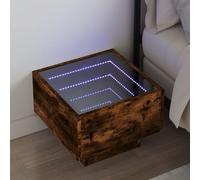 WRJENFSC Table de Chevet avec Miroir LED Infini chêne fumé, 40x40x30 cm, Plateau 30 kg, Bois d'ingénierie et Verre, Ambiance RVB Personnalisable, Console Nuit Moderne pour Chambre Salon