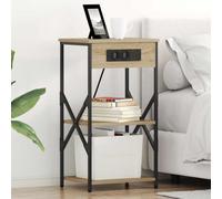 WRJENFSC Table de Chevet chêne Sonoma 41x31x76 cm avec Station de Chargement, tiroirs et étagères, Bois d ingénierie Solide, Finition Mate, Montage Facile pour Chambre Salon Bureau