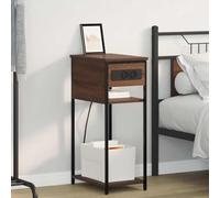 WRJENFSC Table de chevet moderne avec station de charge - Aspect chêne - Marron - 41 x 28 x 76 cm - Pieds en acier - Robuste - Avec espace de rangement pour chambre à coucher et petite pièce - Montage