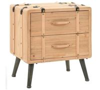 WRJENFSC Table de Chevet rétro 50x35x57 cm en Bois de Sapin Massif + MDF + Acier Deux tiroirs Facile à Assembler Charme Vintage Rangement Discret pour Chambre Salon